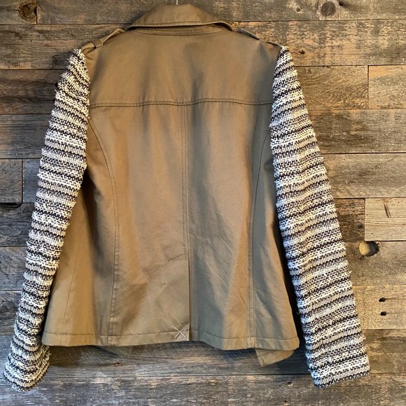 Madewell Crossweave Sweater Sleeve Tweed Trench Utility Jacket Olive XS - Picture 10 of 15